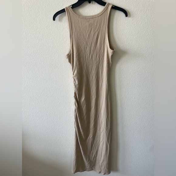 J crew ruched sleeves midi dress in vintage rib beige with slit - Picture 6 of 6